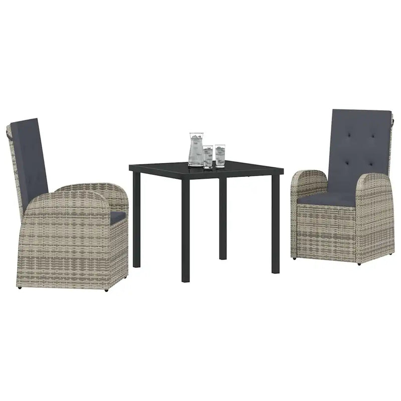 Garden Dining Set with Cushion 3 pcs Grey Poly Rattan