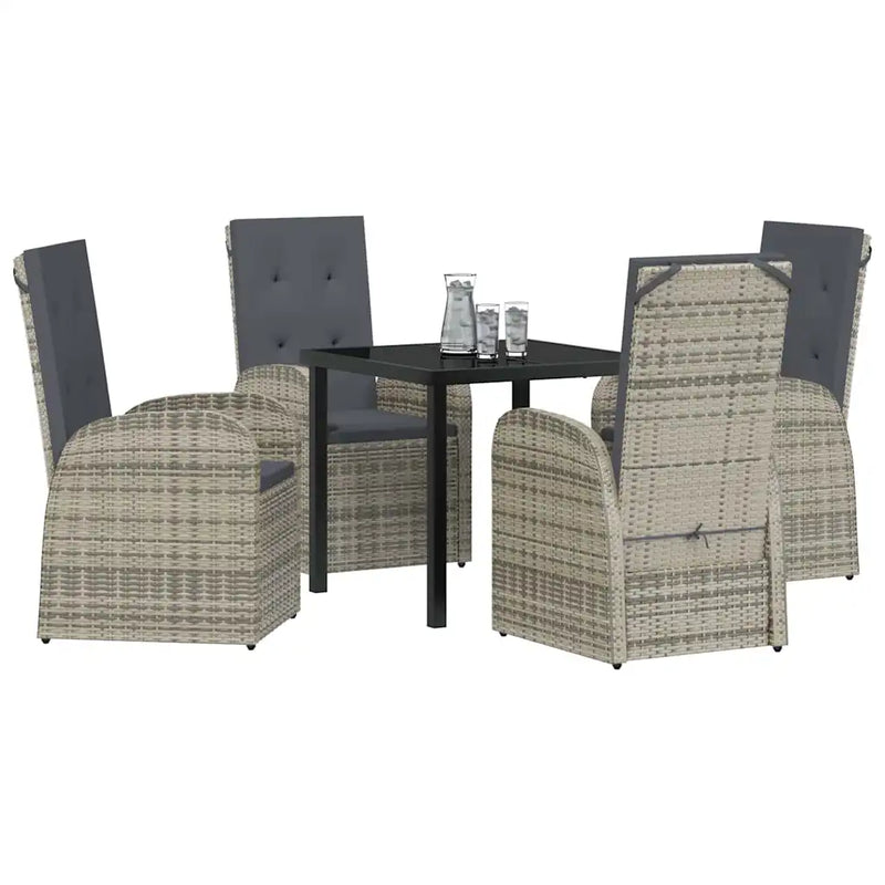 Garden Dining Set with Cushion 5 pcs Grey Poly Rattan
