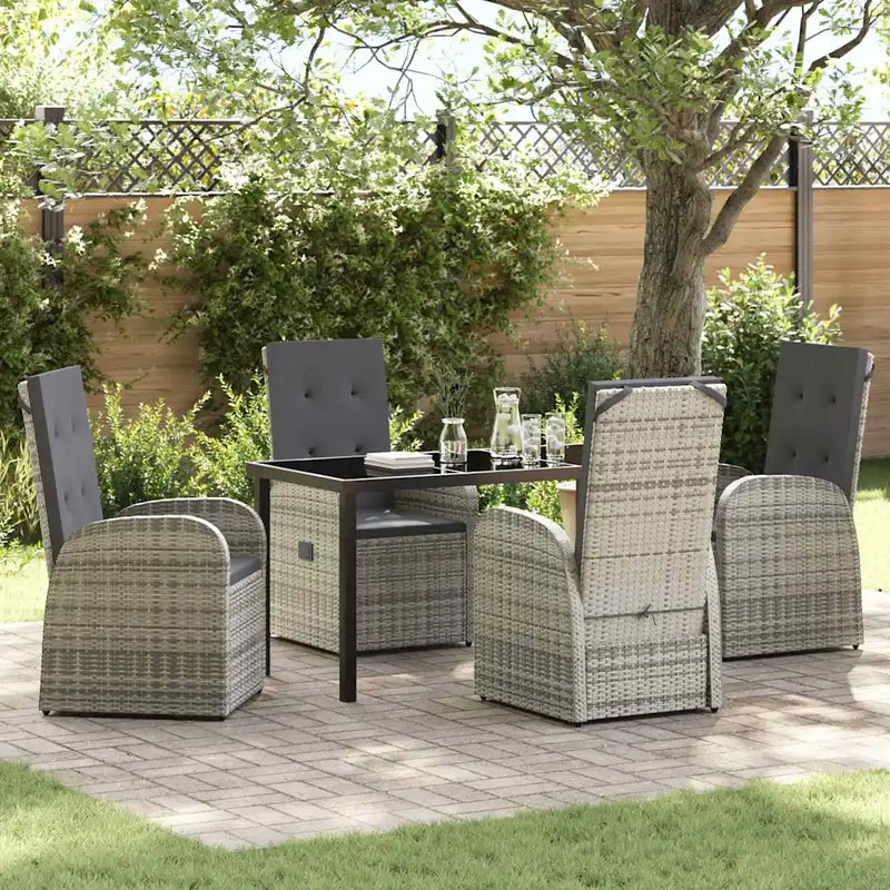 Garden Dining Set with Cushion 5 pcs Grey Poly Rattan