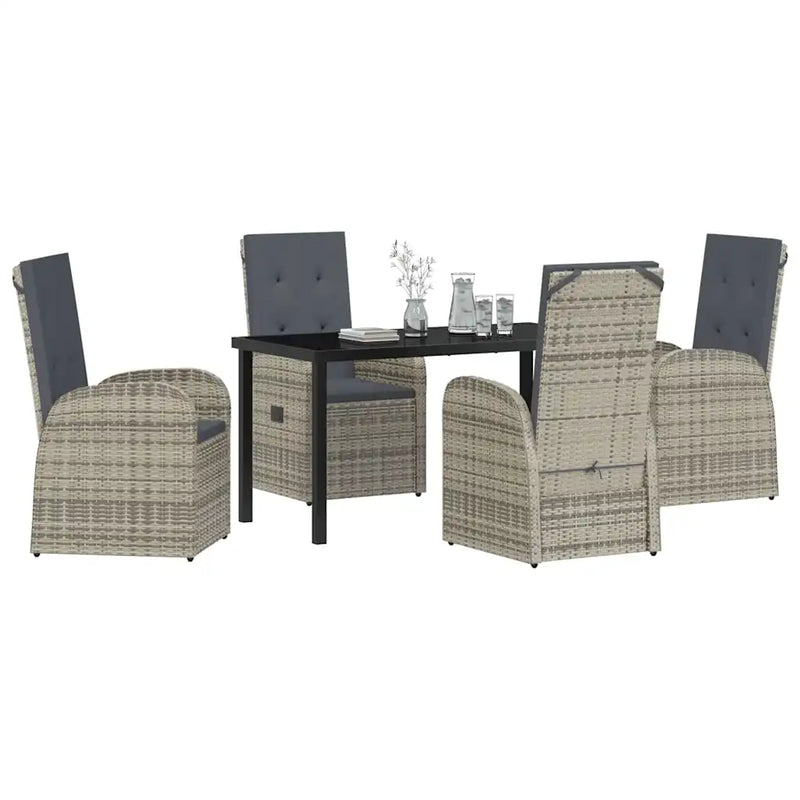 Garden Dining Set with Cushion 5 pcs Grey Poly Rattan