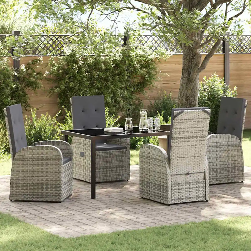 Garden Dining Set with Cushion 5 pcs Grey Poly Rattan