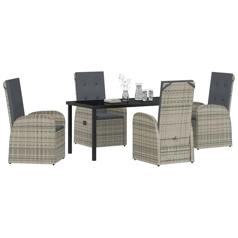 Garden Dining Set with Cushion 5 pcs Grey Poly Rattan