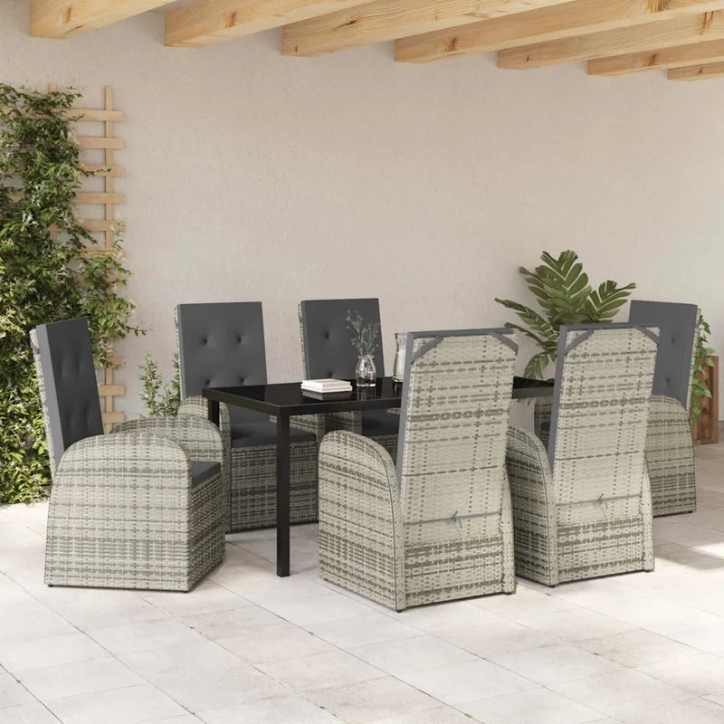 Garden Dining Set with Cushion 7 pcs Grey Poly Rattan