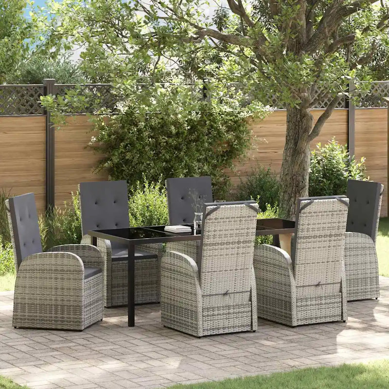 Garden Dining Set with Cushion 7 pcs Grey Poly Rattan