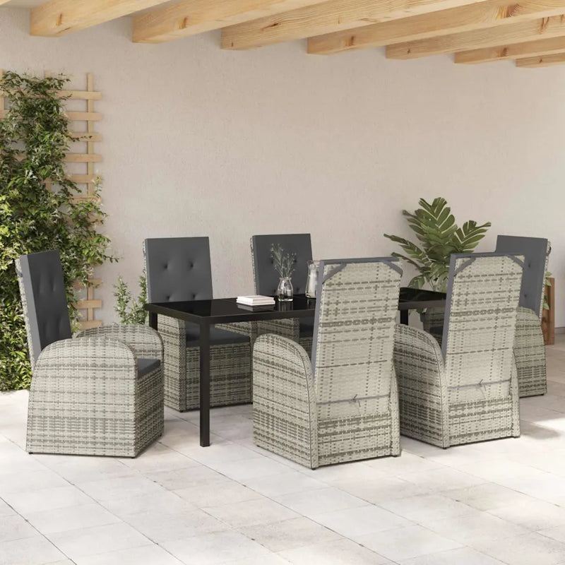 Garden Dining Set with Cushion 7 pcs Grey Poly Rattan