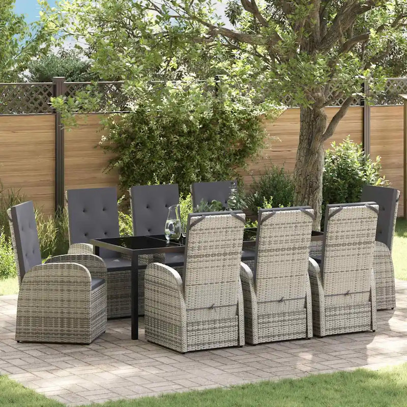 Garden Dining Set with Cushion 9 pcs Grey Poly Rattan