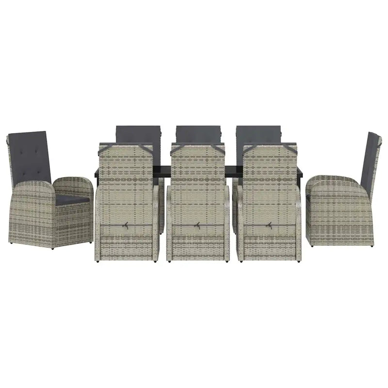 Garden Dining Set with Cushion 9 pcs Grey Poly Rattan
