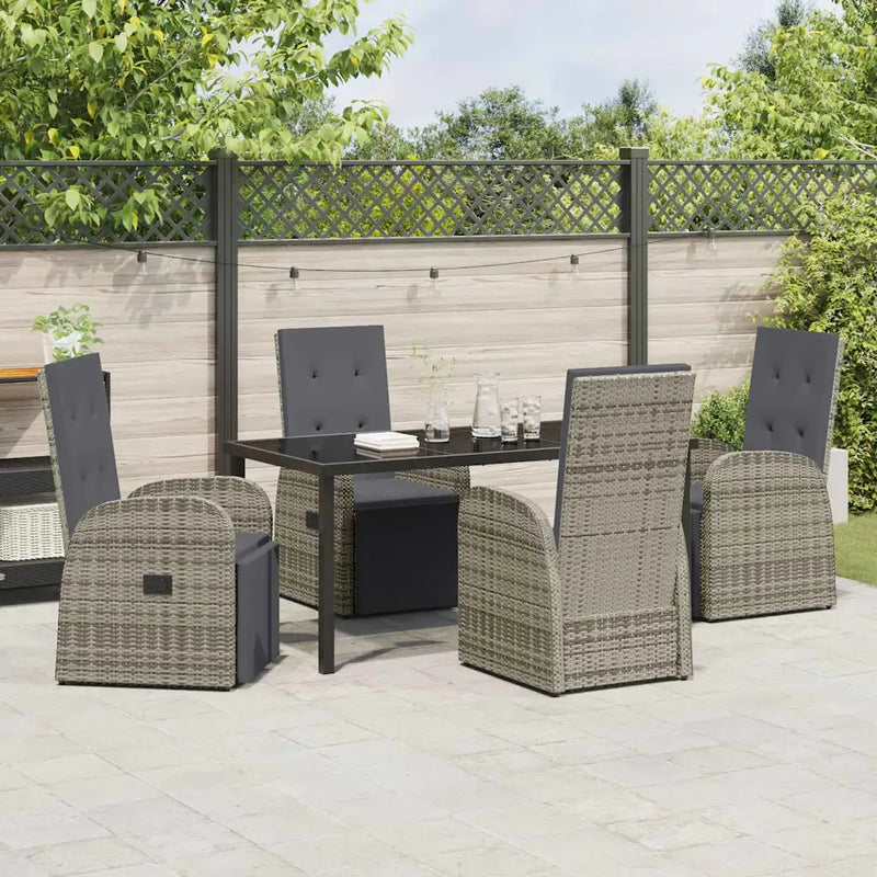 Garden Dining Set with Cushion 5 pcs Grey Poly Rattan