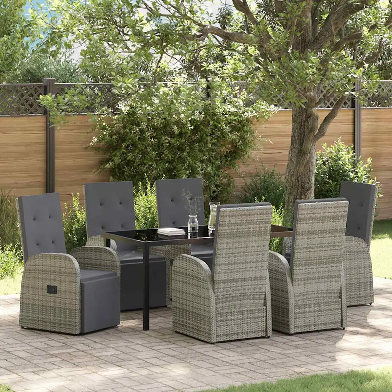Garden Dining Set with Cushion 7 pcs Grey Poly Rattan