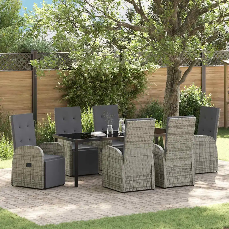 Garden Dining Set with Cushion 7 pcs Grey Poly Rattan