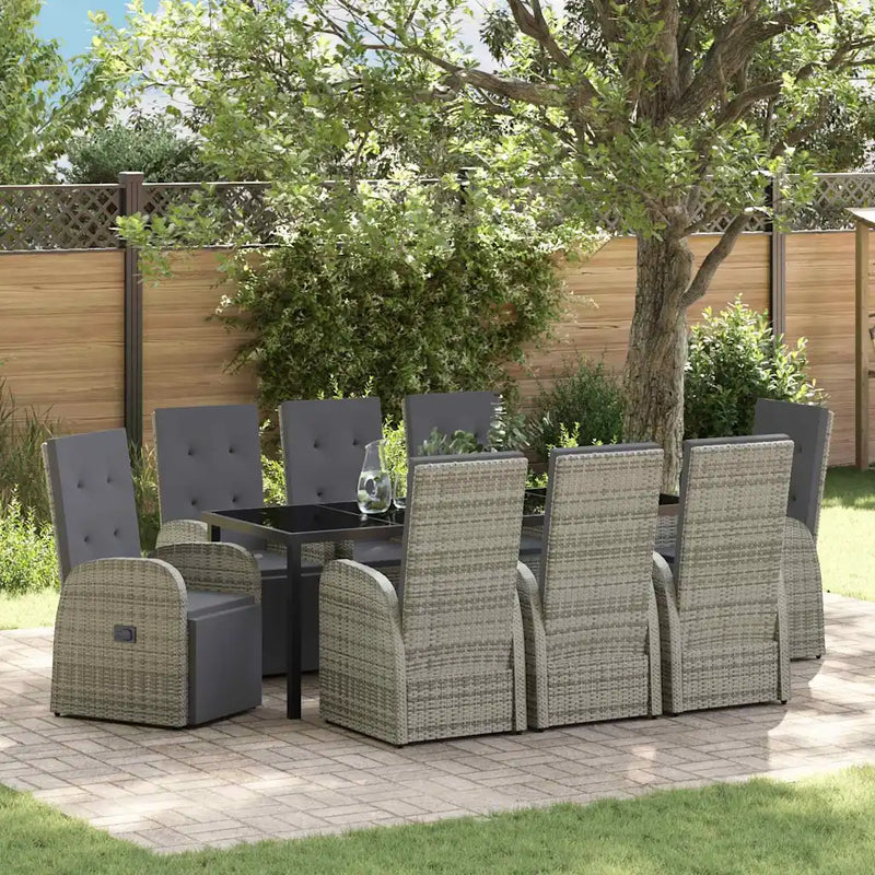 Garden Dining Set with Cushion 9 pcs Grey Poly Rattan