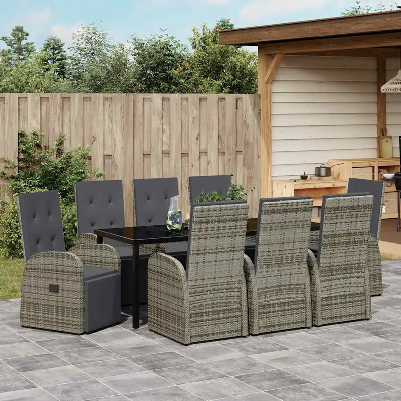 Garden Dining Set with Cushion 9 pcs Grey Poly Rattan