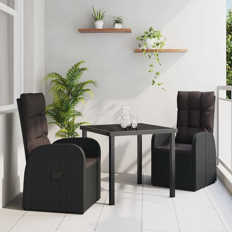 Garden Dining Set with Cushion 3 pcs Black Poly Rattan