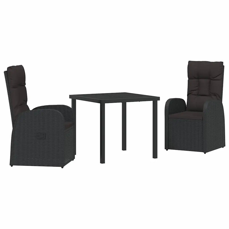 Garden Dining Set with Cushion 3 pcs Black Poly Rattan