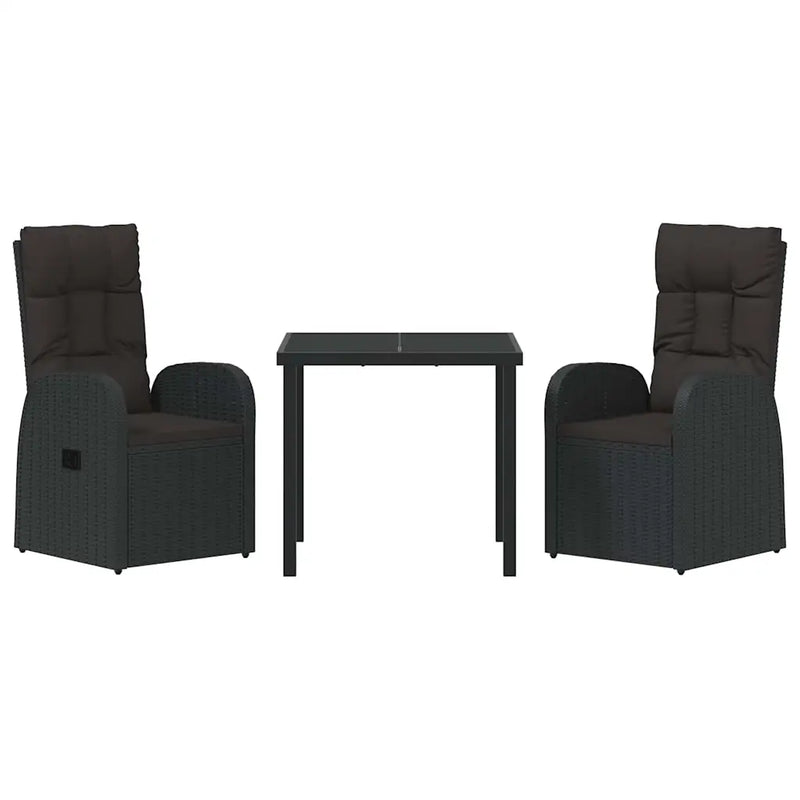 Garden Dining Set with Cushion 3 pcs Black Poly Rattan