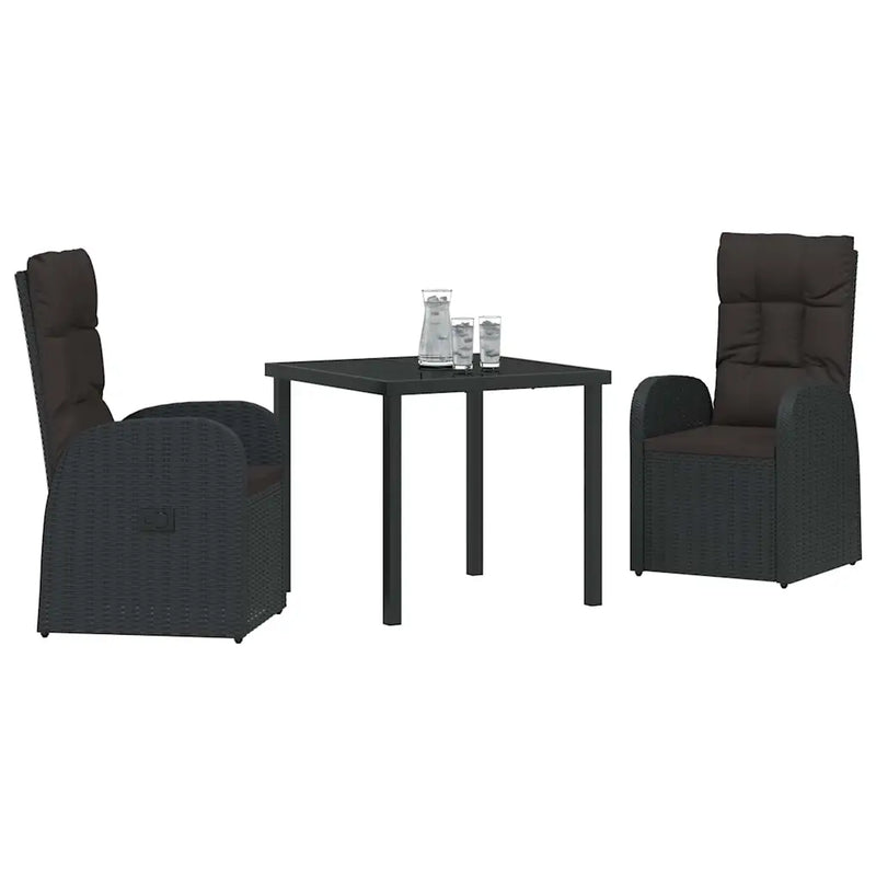 Garden Dining Set with Cushion 3 pcs Black Poly Rattan