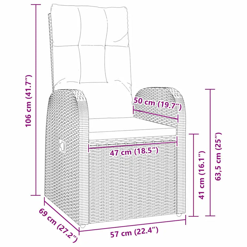 Garden Dining Set with Cushion 3 pcs Black Poly Rattan