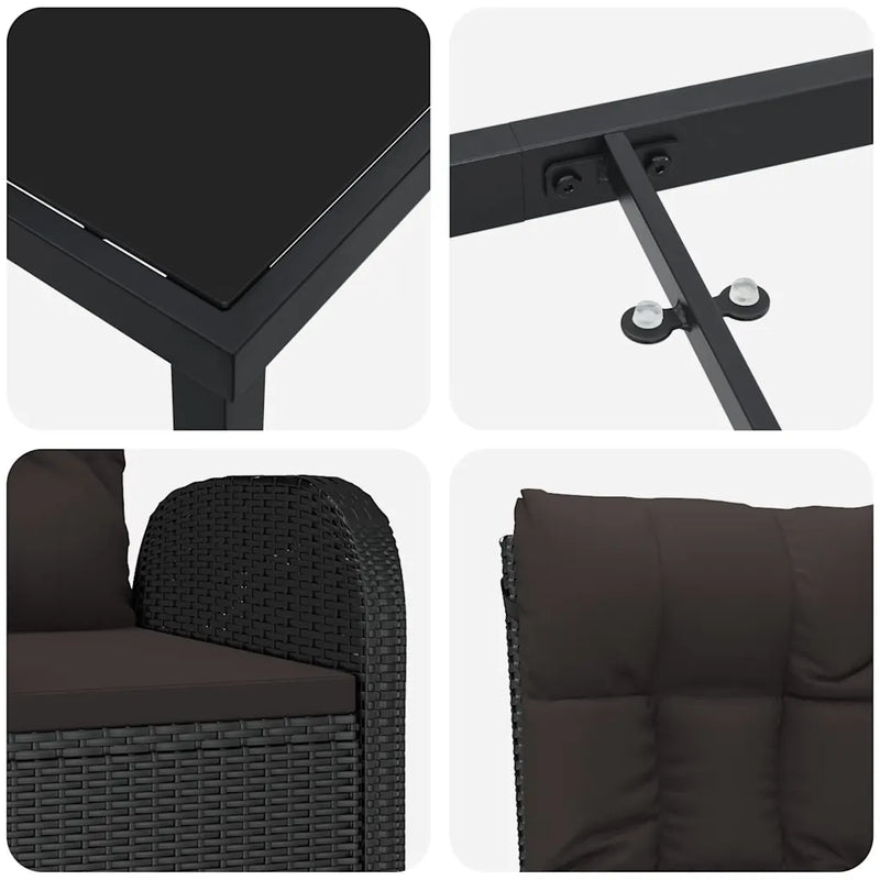 Garden Dining Set with Cushion 5 pcs Black Poly Rattan