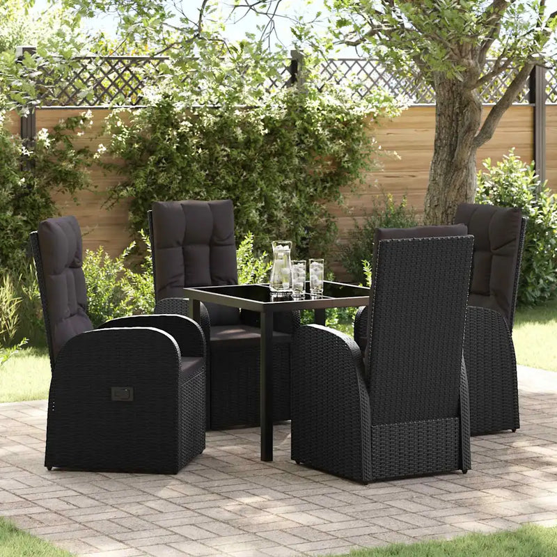 Garden Dining Set with Cushion 5 pcs Black Poly Rattan
