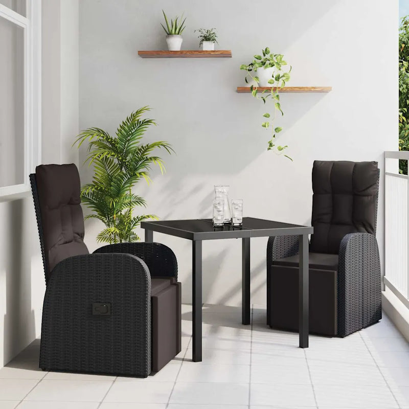 Garden Dining Set with Cushion 3 pcs Black Poly Rattan