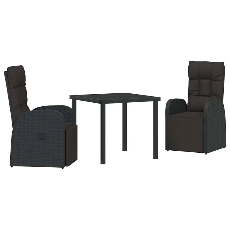 Garden Dining Set with Cushion 3 pcs Black Poly Rattan