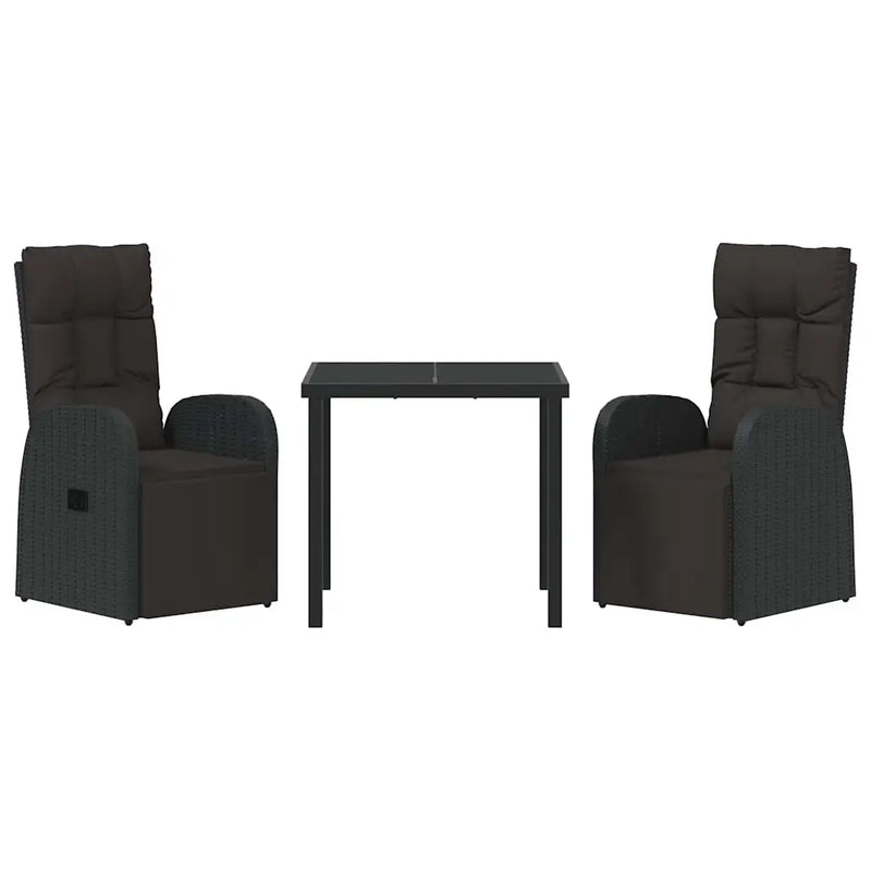 Garden Dining Set with Cushion 3 pcs Black Poly Rattan