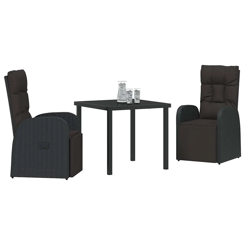 Garden Dining Set with Cushion 3 pcs Black Poly Rattan