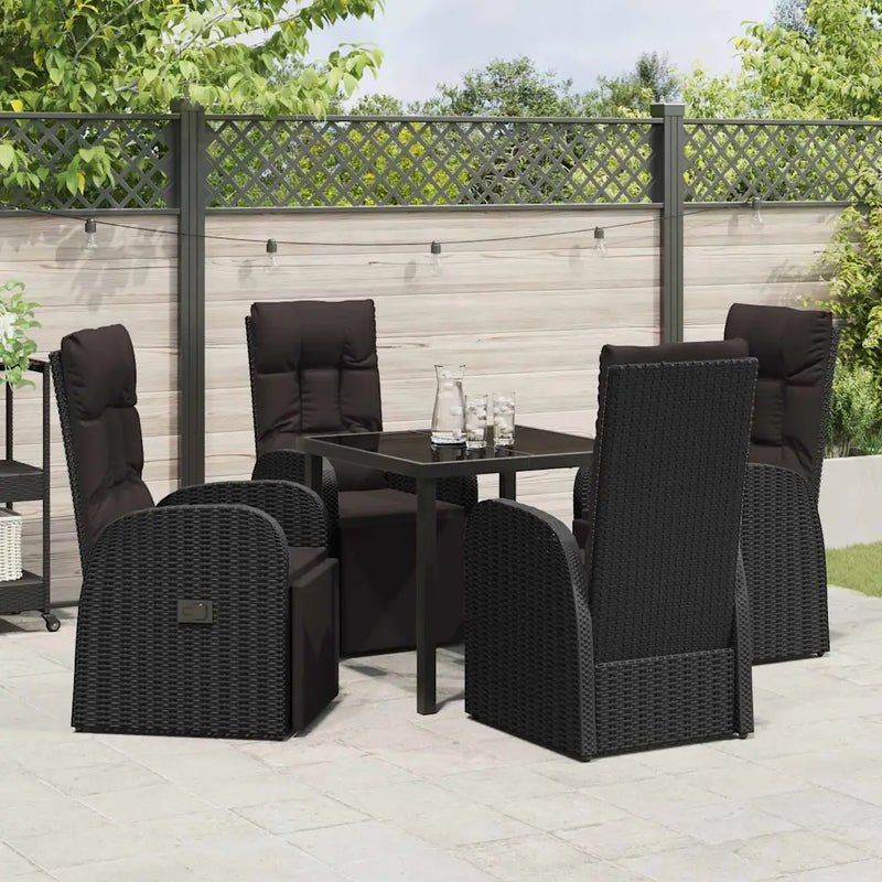 Garden Dining Set with Cushion 5 pcs Black Poly Rattan