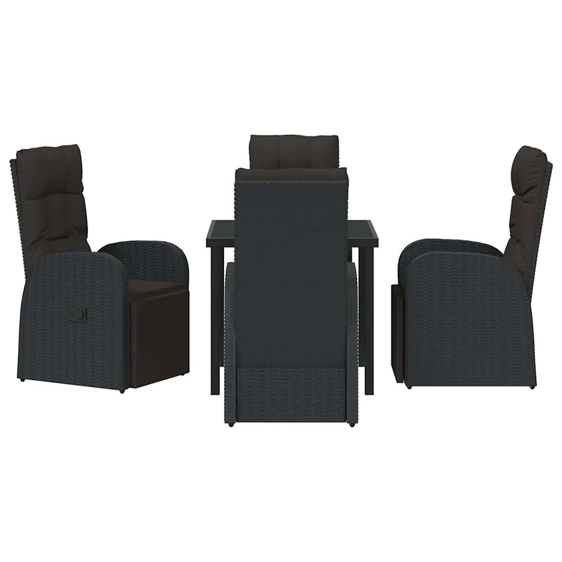 Garden Dining Set with Cushion 5 pcs Black Poly Rattan
