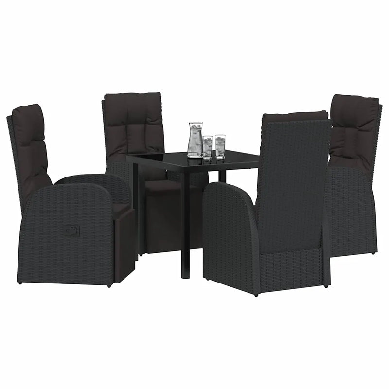 Garden Dining Set with Cushion 5 pcs Black Poly Rattan