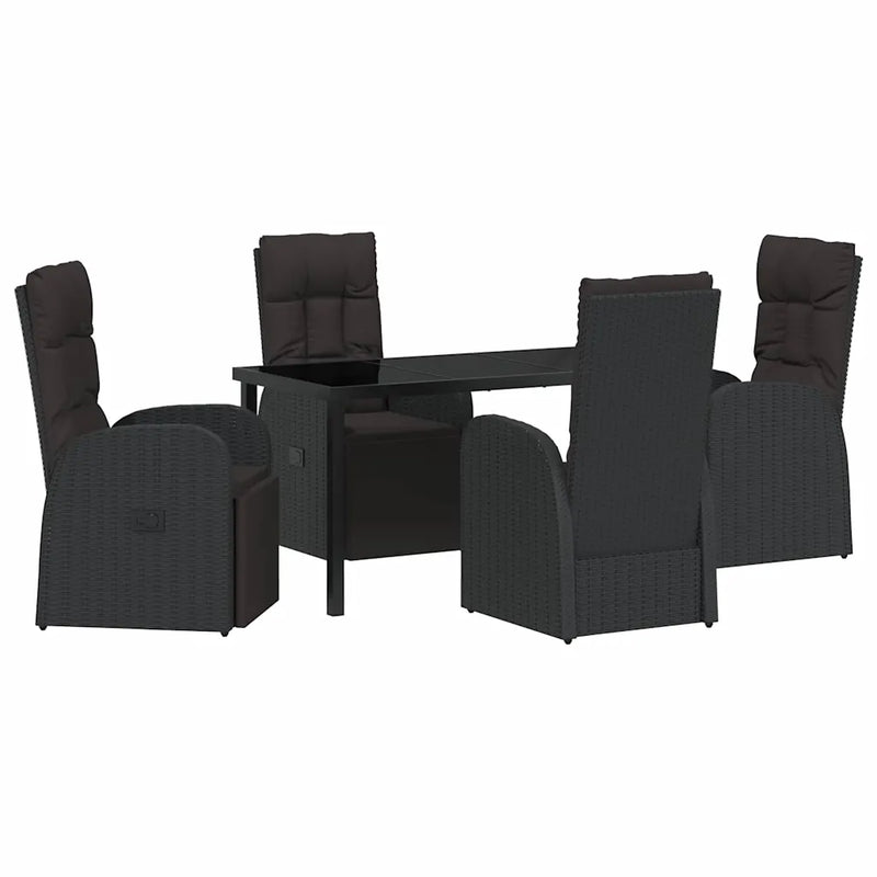 Garden Dining Set with Cushion 5 pcs Black Poly Rattan