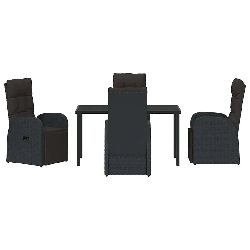Garden Dining Set with Cushion 5 pcs Black Poly Rattan