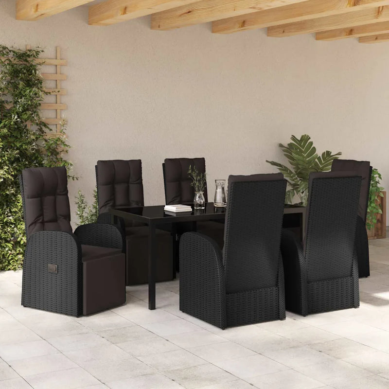 Garden Dining Set with Cushion 7 pcs Black Poly Rattan