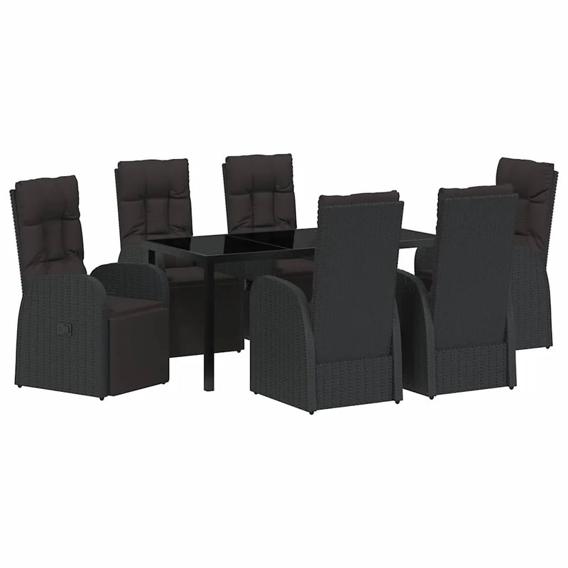 Garden Dining Set with Cushion 7 pcs Black Poly Rattan