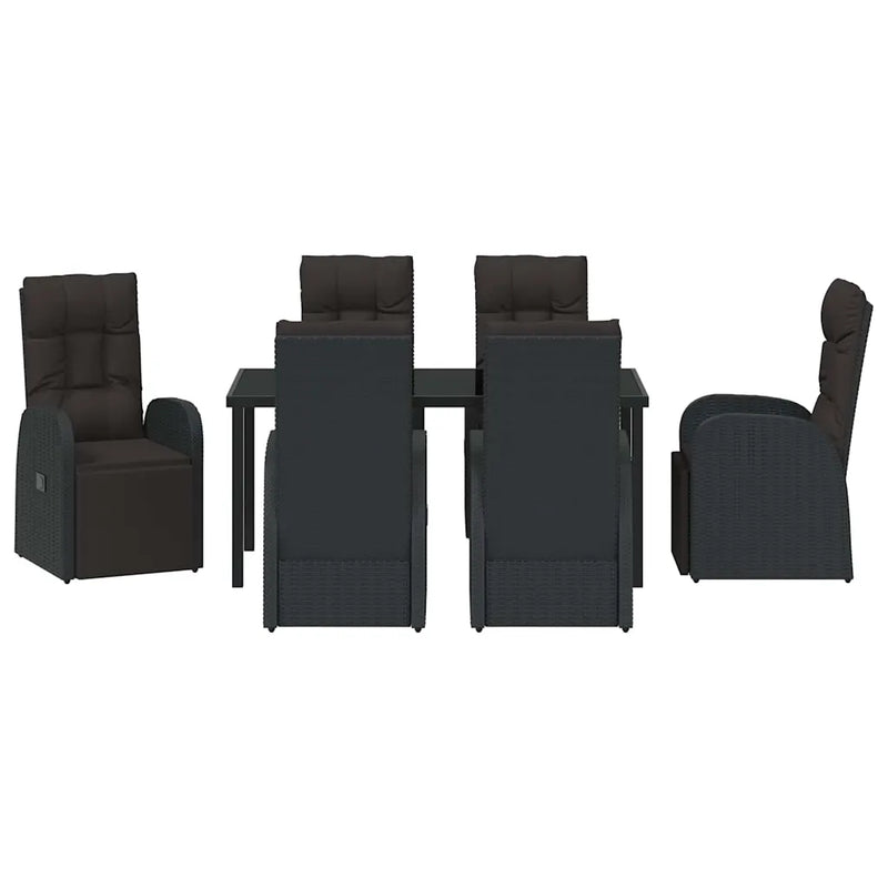 Garden Dining Set with Cushion 7 pcs Black Poly Rattan