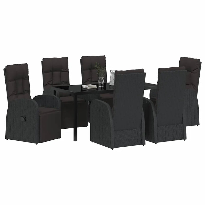 Garden Dining Set with Cushion 7 pcs Black Poly Rattan
