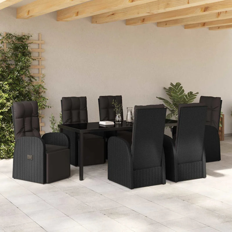 Garden Dining Set with Cushion 7 pcs Black Poly Rattan