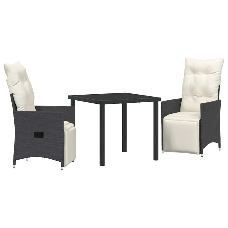 Garden Dining Set with Cushion 3 pcs Black Poly Rattan