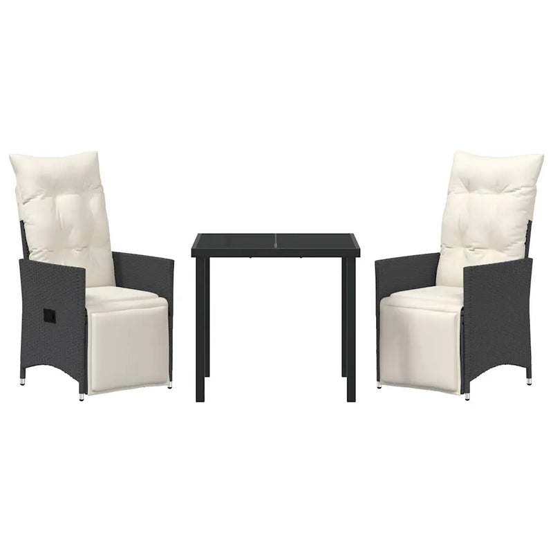 Garden Dining Set with Cushion 3 pcs Black Poly Rattan