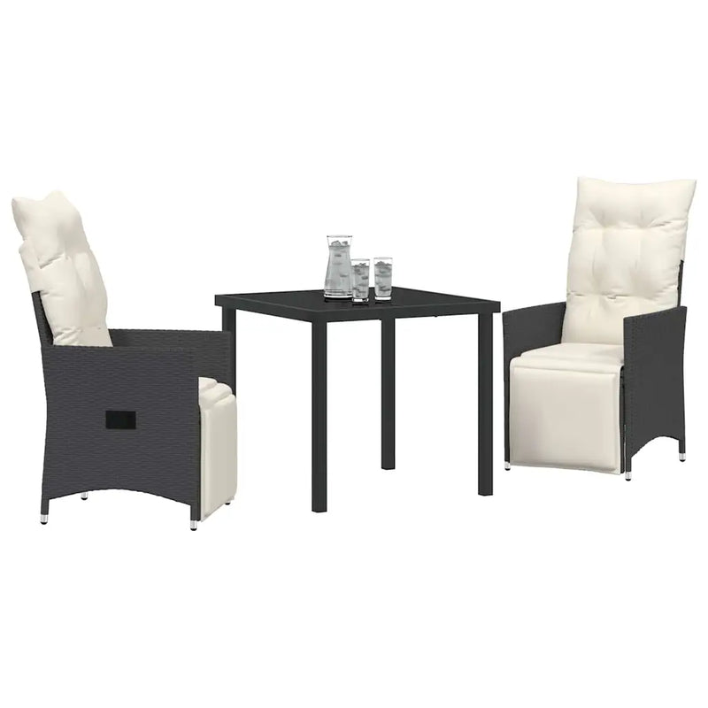 Garden Dining Set with Cushion 3 pcs Black Poly Rattan