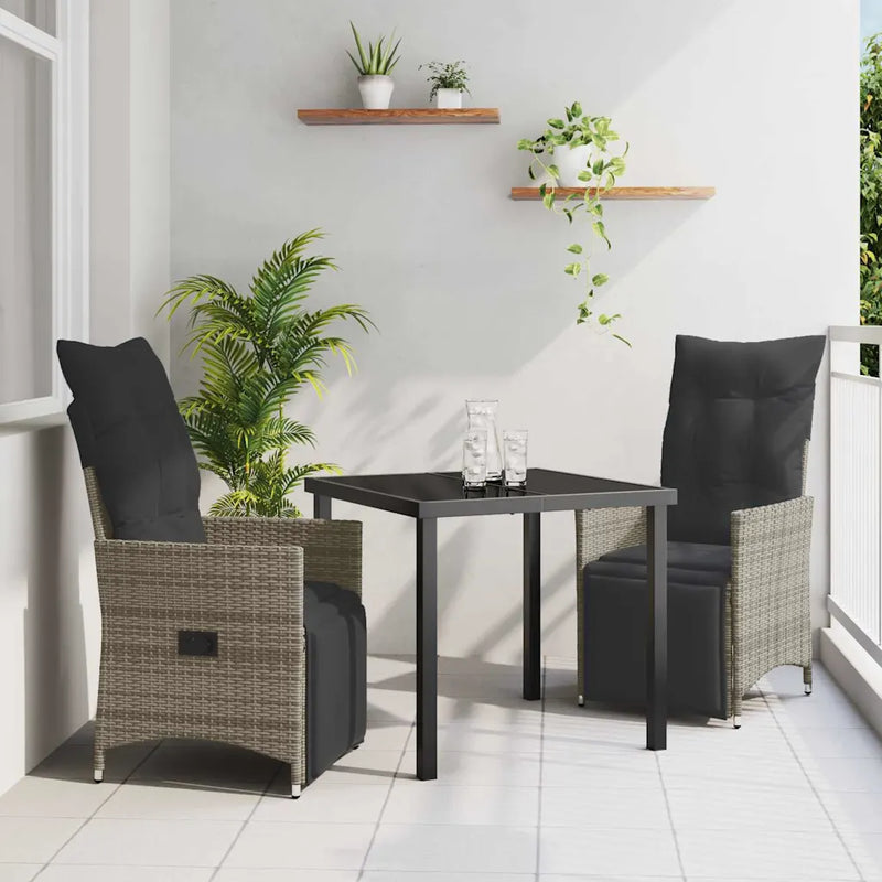 Garden Dining Set with Cushion 3 pcs Grey Poly Rattan