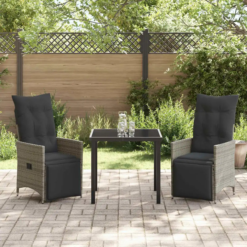 Garden Dining Set with Cushion 3 pcs Grey Poly Rattan
