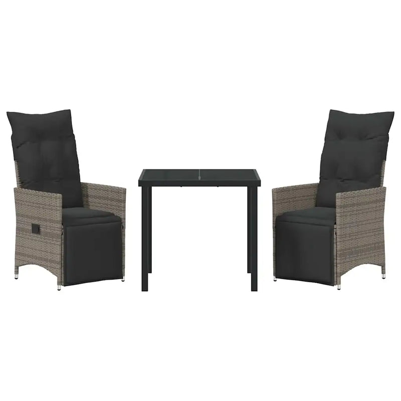 Garden Dining Set with Cushion 3 pcs Grey Poly Rattan