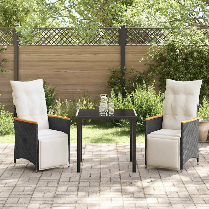 Garden Dining Set with Cushion 3 pcs Black Poly Rattan
