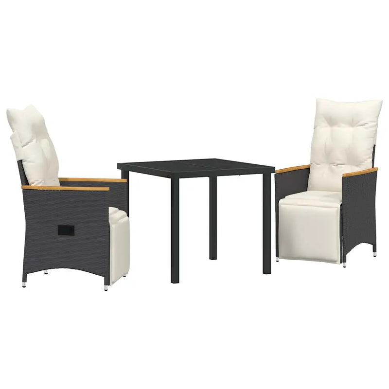 Garden Dining Set with Cushion 3 pcs Black Poly Rattan