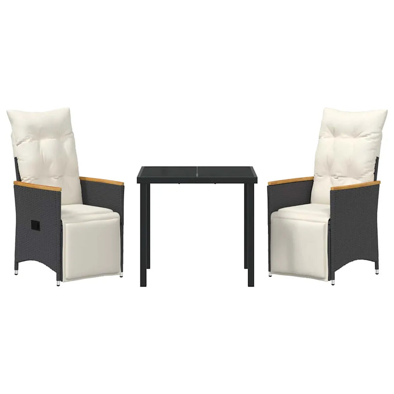 Garden Dining Set with Cushion 3 pcs Black Poly Rattan