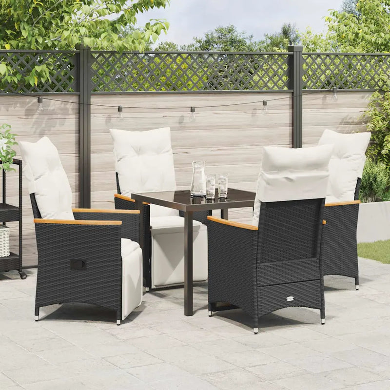 Garden Dining Set with Cushion 5 pcs Black Poly Rattan