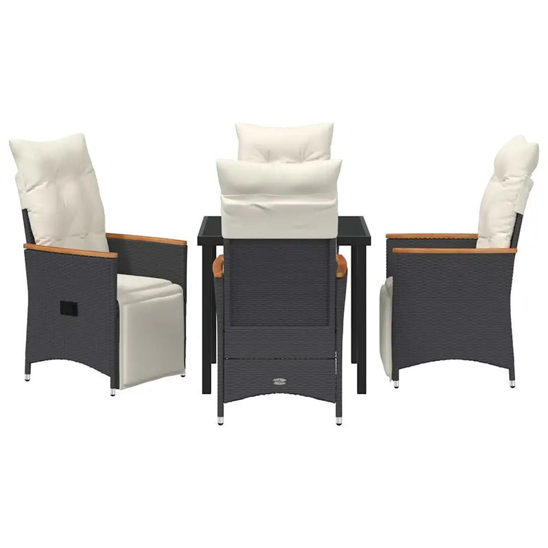 Garden Dining Set with Cushion 5 pcs Black Poly Rattan