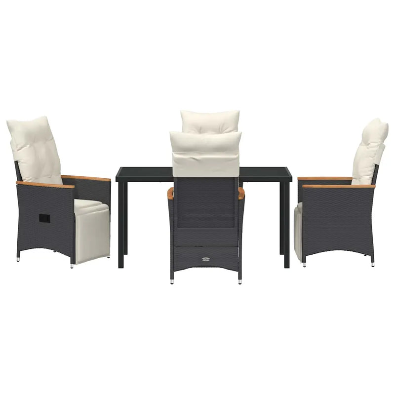 Garden Dining Set with Cushion 5 pcs Black Poly Rattan