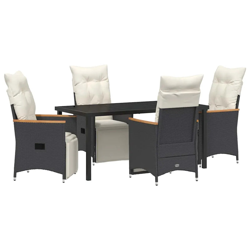 Garden Dining Set with Cushion 5 pcs Black Poly Rattan